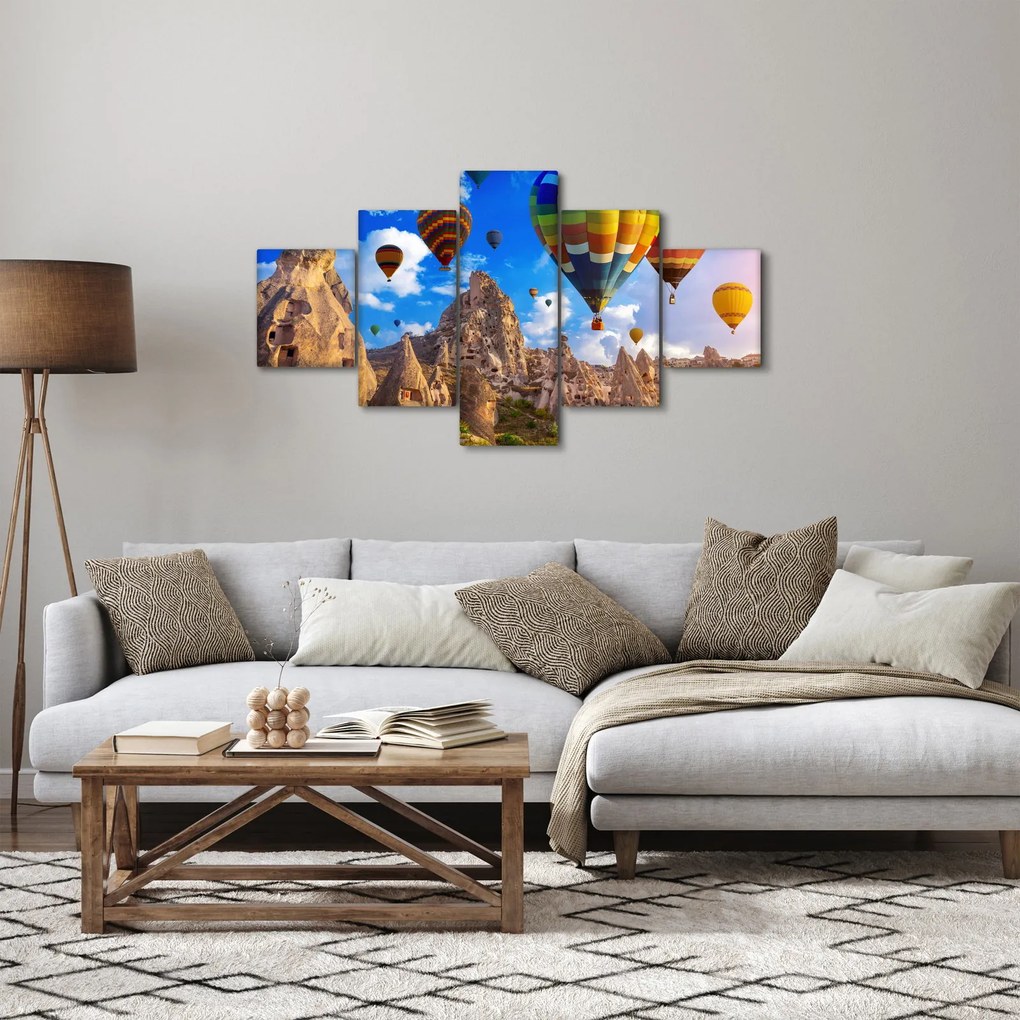 Obraz - Balony na ogrzane powietrze, Kapadocja, Turcja. (125x70 cm)