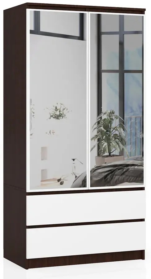 Szafa z podwójnymi drzwiczkami i lustrem wenge + biały F5-S87