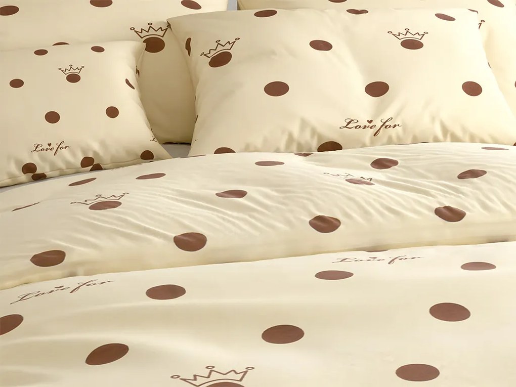 PrzytulneMieszkanie.pl PrzytulneMieszkanie.pl Pościel bawełniana CROWN LOVE FOR beżowa Rozmiar pościeli: 2 szt 70 x 90 cm | 200 x 220 cm