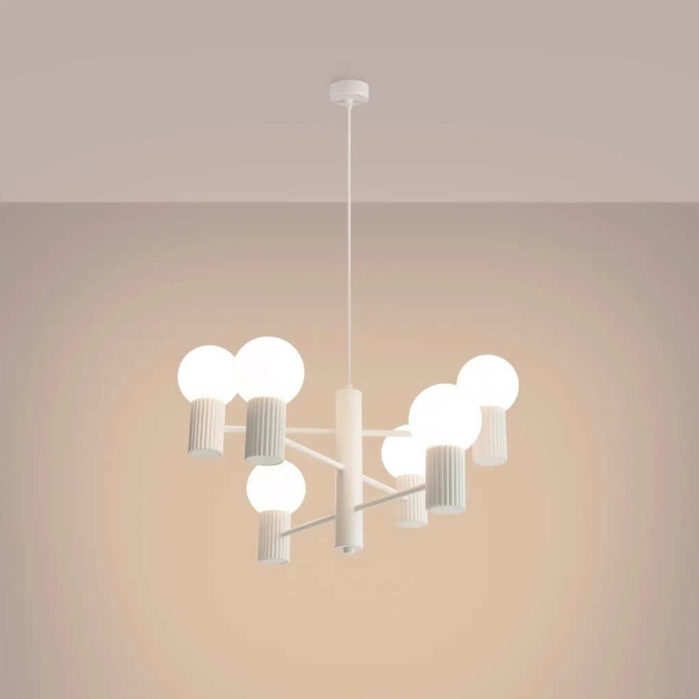 Żyrandol HALO 6 biały ryflowany SOLLUX  LIGHTING