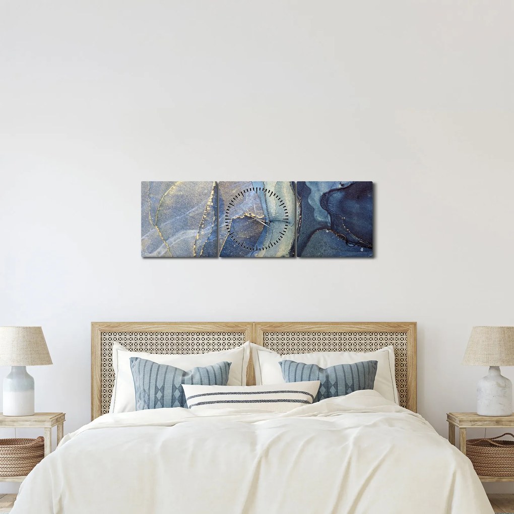 Obraz - Abstrakcja z użyciem tuszu alkoholowego (z zegarem) (90x30 cm)