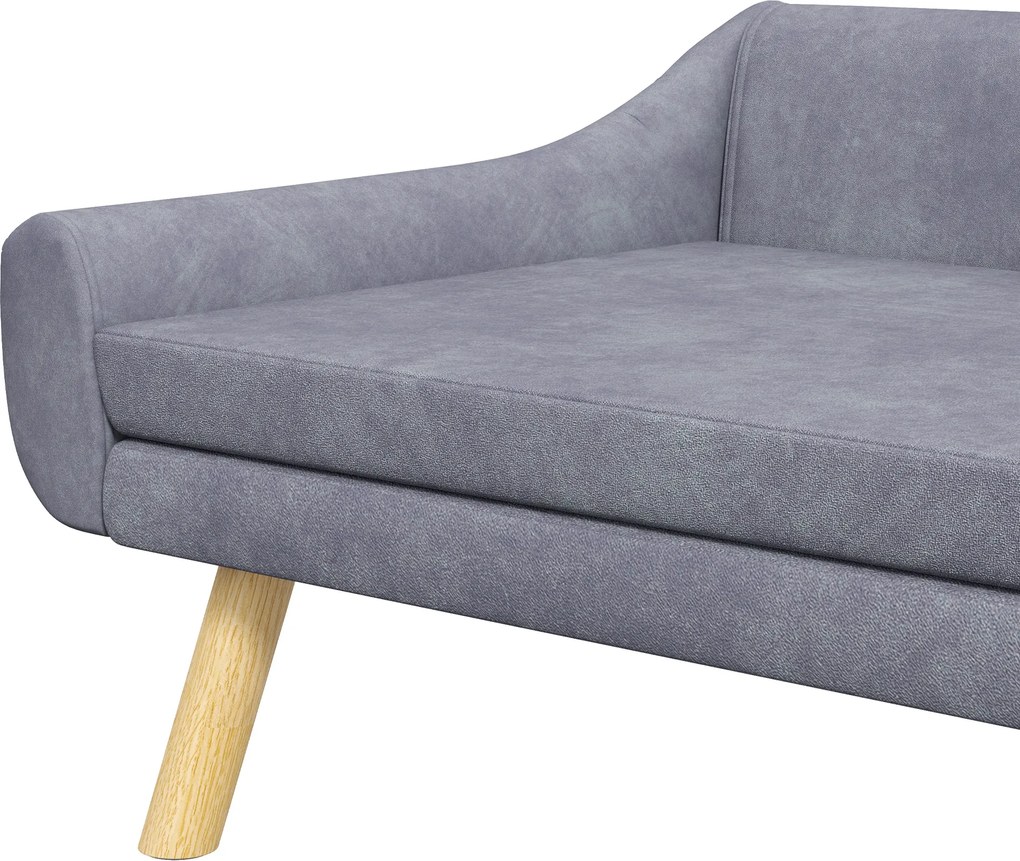 PawHut Sofa dla zwierząt Sofa dla psów, Skandynawski design, zdejmowana poduszka, efekt aksamitu, 102 cm x 58,5 cm x 42,5 cm, Szary + Naturalny