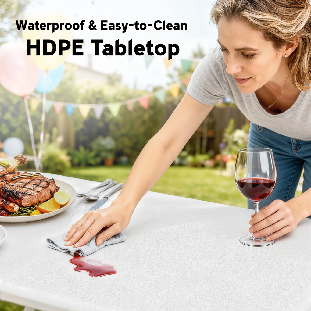 Outsunny Zestaw piknikowy 3 w 1, stół, 2 ławki, składany stół campingowy z uchwytami, z plastiku i metalu, biały