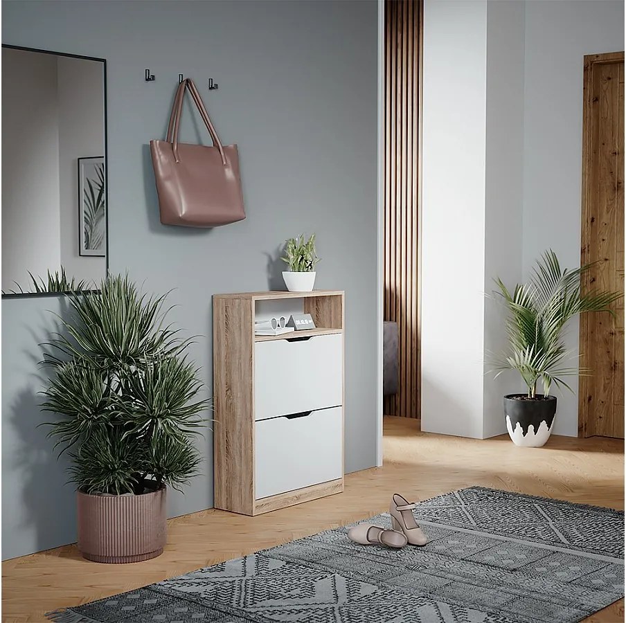 Wózek na buty sonoma/biały 59x22x89.5 luca