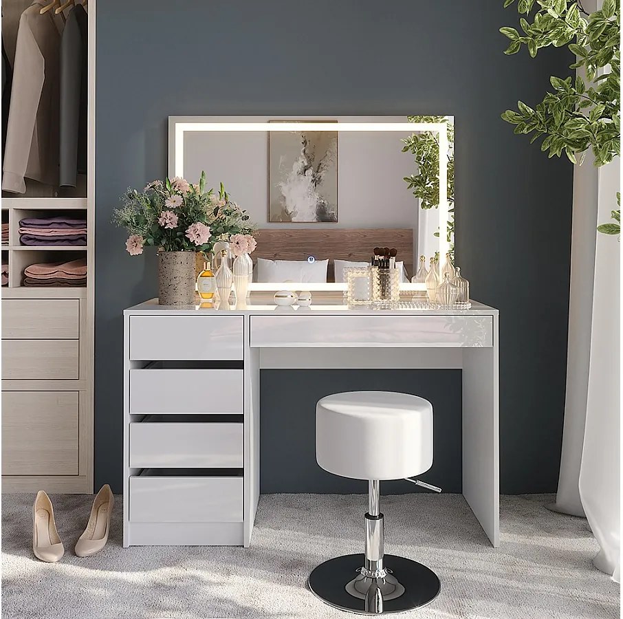 Stół do toalety biały/biały wysoki połysk 119.8x50.1x76 sherry