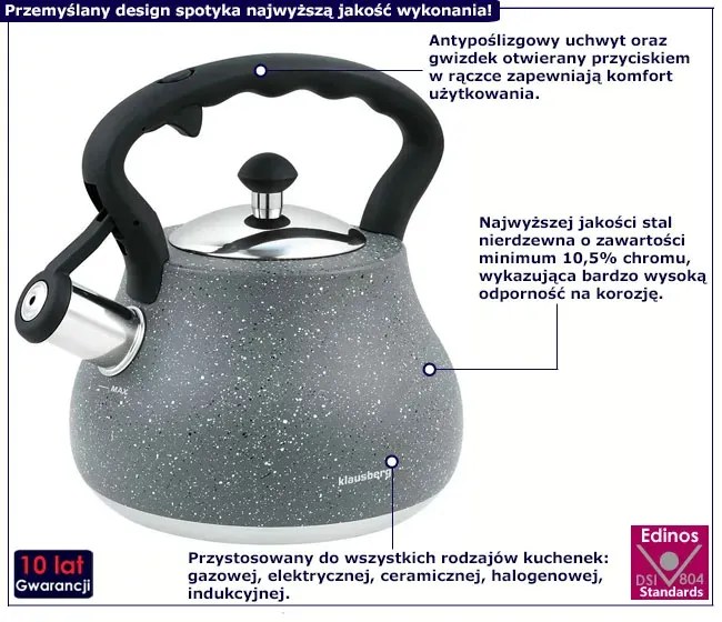 Stalowy czajnik z odchylanym gwizdkiem 2,7L S9-L71