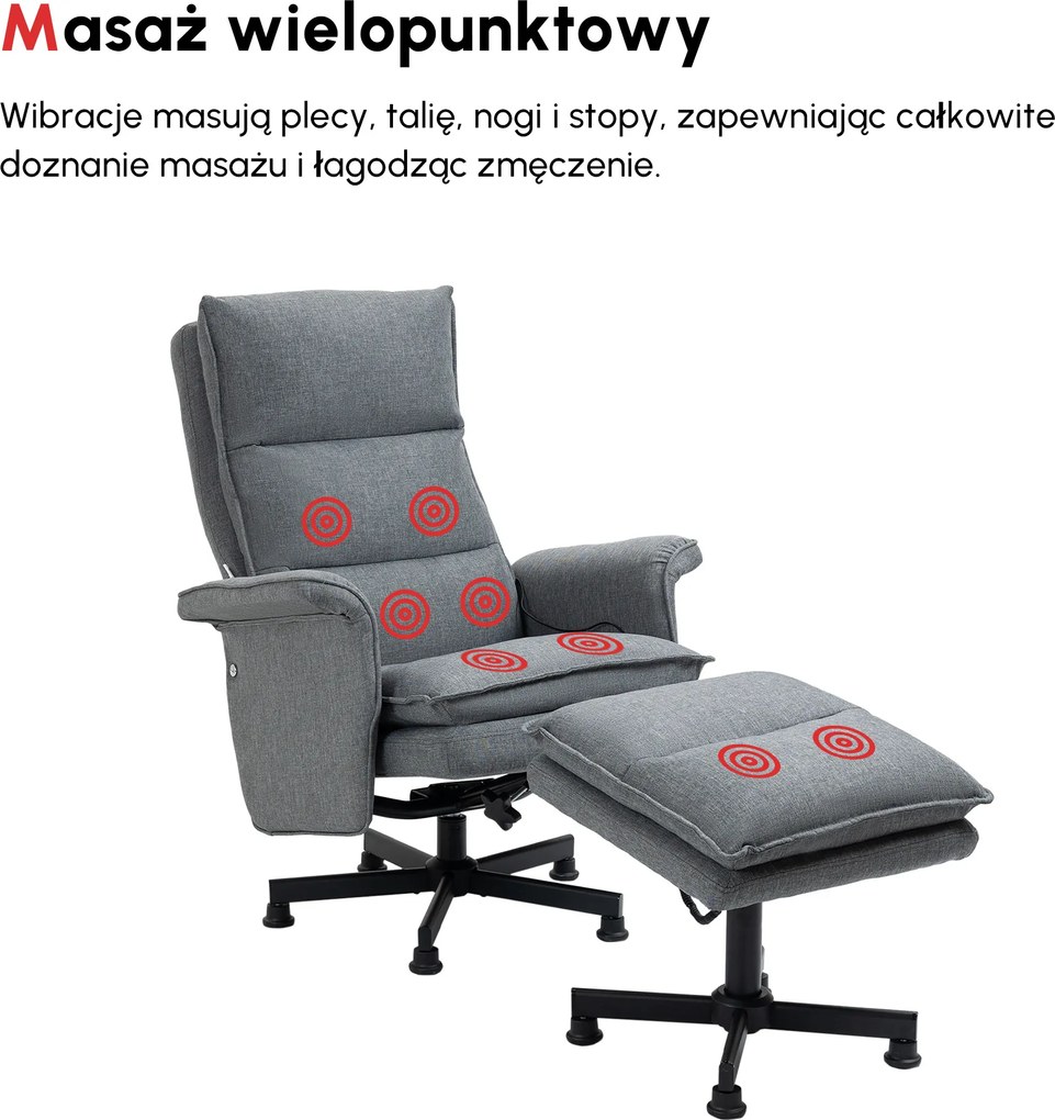 HOMCOM Fotel masujący z podnóżkiem Elektryczny w stylu lnu Idealny do oglądania TV Komfortowy i stylowy | Aosom PL