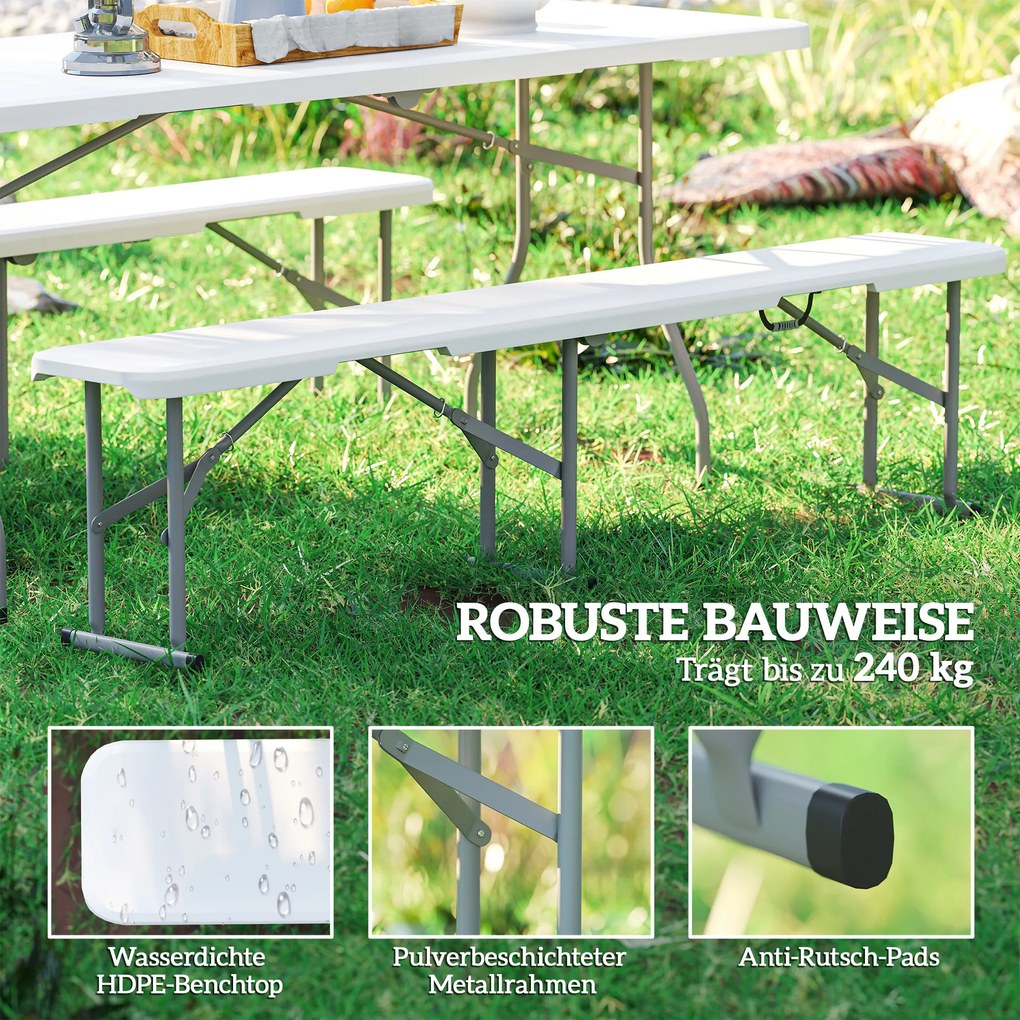 Outsunny Ławka Campingowa, Outdoor z Plastiku, Udźwig 240 kg, Biała