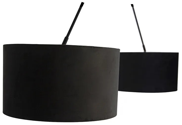Lampa wisząca czarna z czarnymi i złotymi abażurami z weluru 35 cm 2-światłowa - Blitz Nowoczesny Oswietlenie wewnetrzne