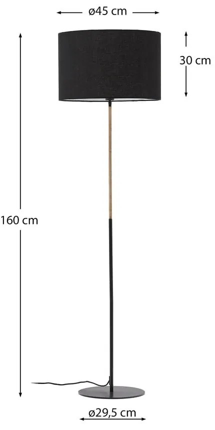 Czarna lampa stojąca z tekstylnym kloszem (wysokość 160 cm) Canar – Kave Home