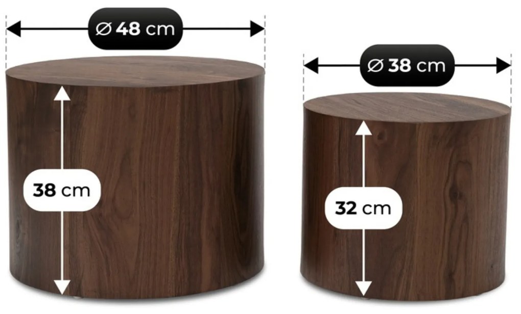 Zestaw Stolików Kawowych LEILA 38 cm/48 cm Orzech Loft