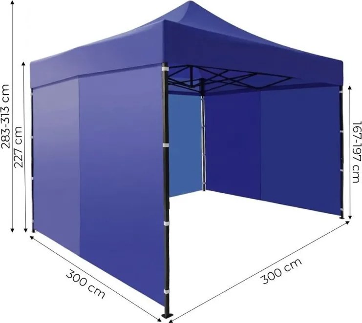 Pawilon ogrodowy eventowy FGA8, 3x3 m, automatyczny ze ściankami - namiot zamykany, niebieski