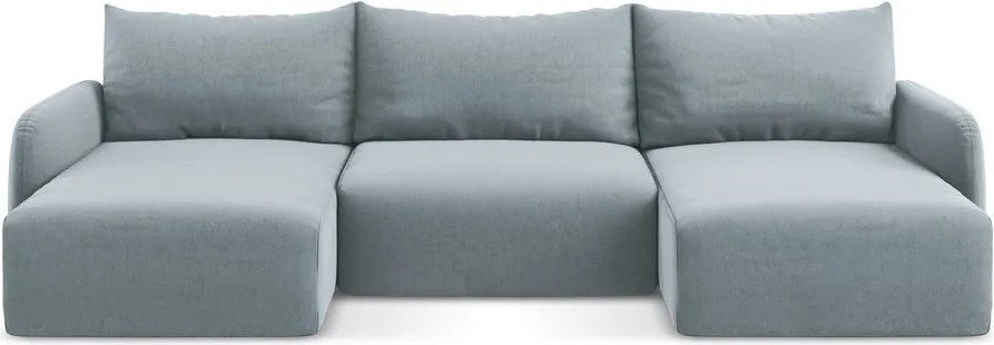 Niebieski aksamitny rozkładany narożnik ze schowkiem (w kształcie litery U) Kalena – Makamii