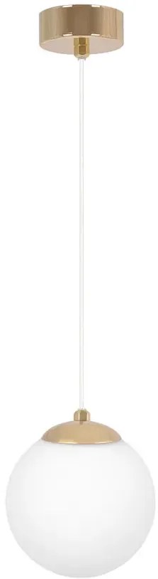 Złoto-biała lampa wisząca ze szklanym okrągłym kloszem - A675 G1-Z38