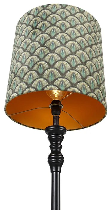Klasyczna lampa stojąca czarna z abażurem w pawie 40 cm - Classico klasyczny/Antyczny Oswietlenie wewnetrzne