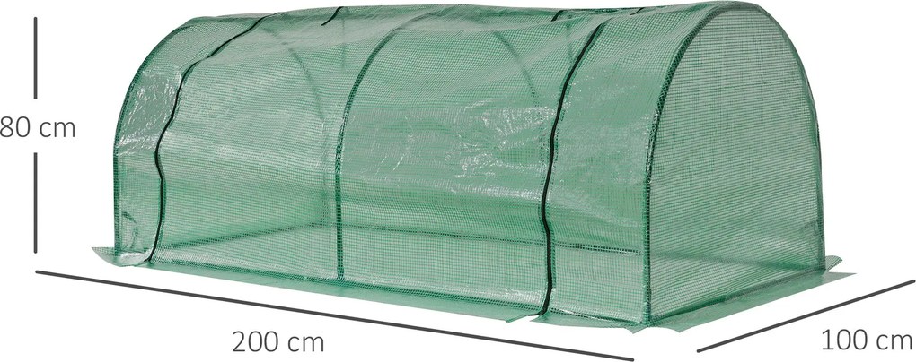 Outsunny Szklarnia, szklarnia z drzwiami, inspekt, dom dla roślin, hodowla roślin, Stal, Tworzywo sztuczne, 200 x 100 x 80 cm, Zielona