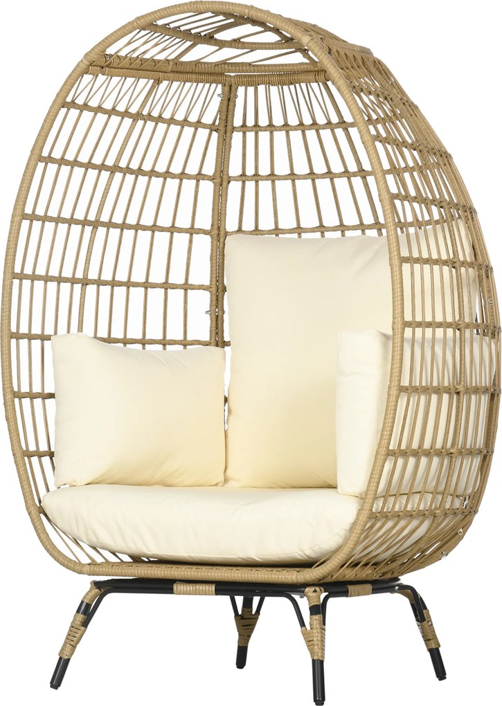 Outsunny Krzesło wiklinowe z efektem rattanu, miękkie poduszki siedziskowe, rama aluminiowa, khaki+beige, 105 x 97 x 150 cm