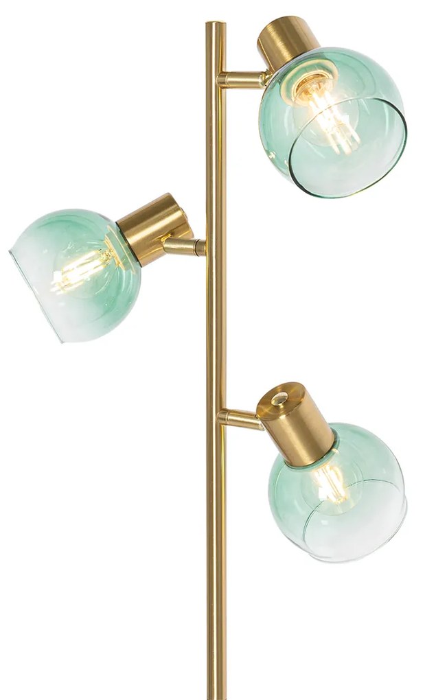 Lampa podłogowa art deco złota z zielonym szkłem 3-światła - Vidro ArtDeco Oswietlenie wewnetrzne