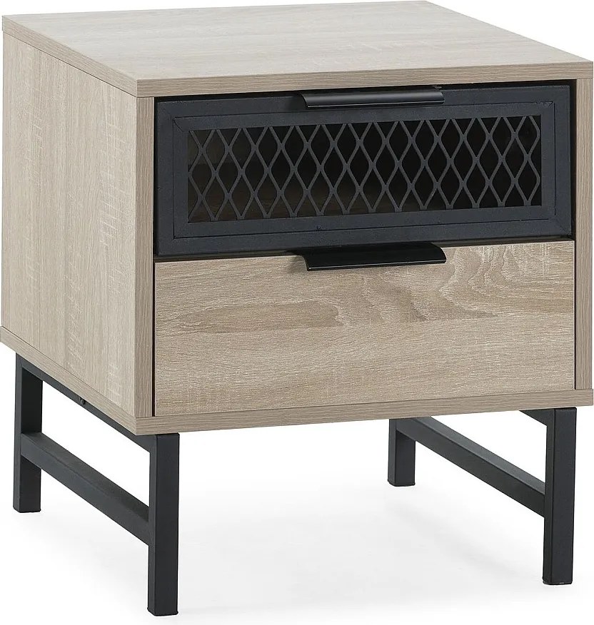 Stolik nocny Hera z 1 drzwiczką i 1 szufladą w kolorze drewna.