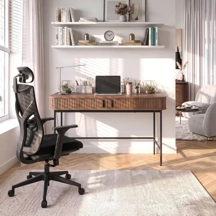 Biurko Rozsuwane TRISH 120 cm Orzech Ryflowane Nowoczesne Loft
