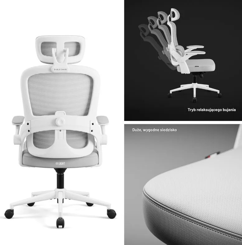 Ergonomiczny fotel do pracy w biurze Diablo V-Light, jasny szary