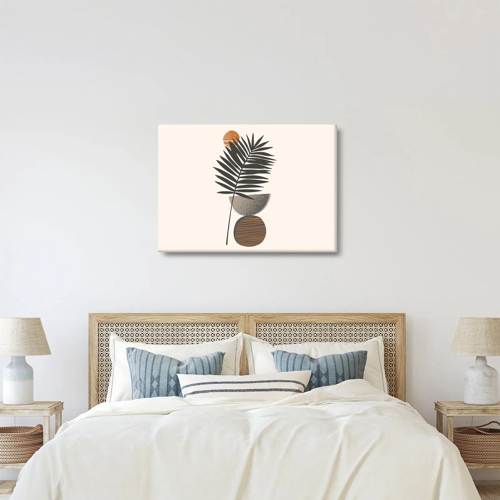 Obraz - Abstrakcja z liściem palmy (70x50 cm)