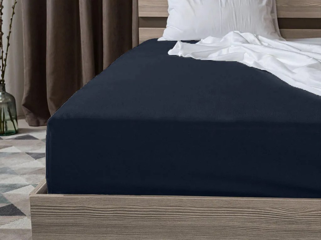 PrzytulneMieszkanie.pl Prześcieradło jersey z lycrą granatowe 90 x 200 cm