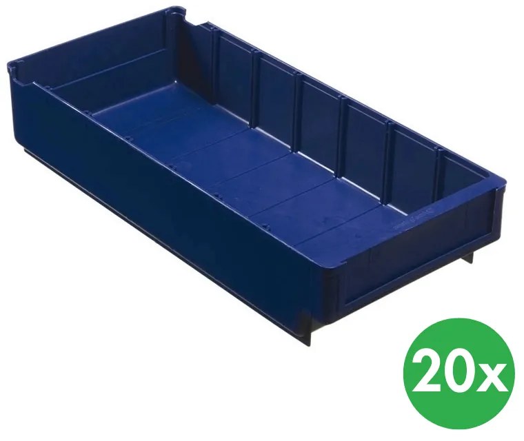 Regałowe pojemniki z tworzywa sztucznego MAX - 188 x 400 x 80 mm, 20 szt.