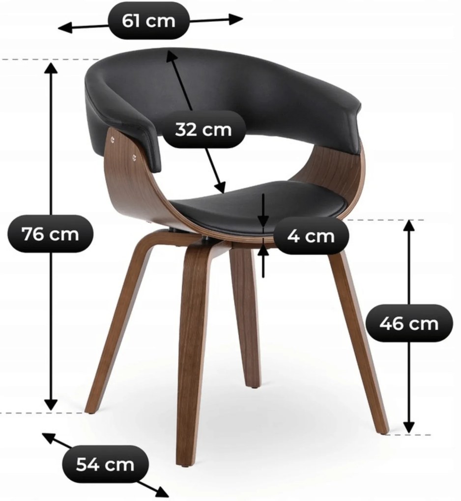 Krzesło Tapicerowane z Drewna Giętego GARY Orzech/Czarne Ekoskóra Nowoczesne Loft