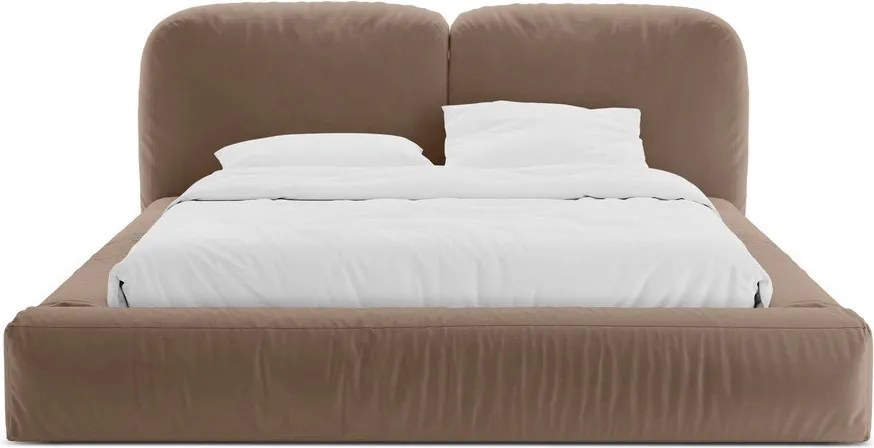 Jasnobrązowe tapicerowane łóżko dwuosobowe ze schowkiem i stelażem 180x200 cm Martina – Micadoni