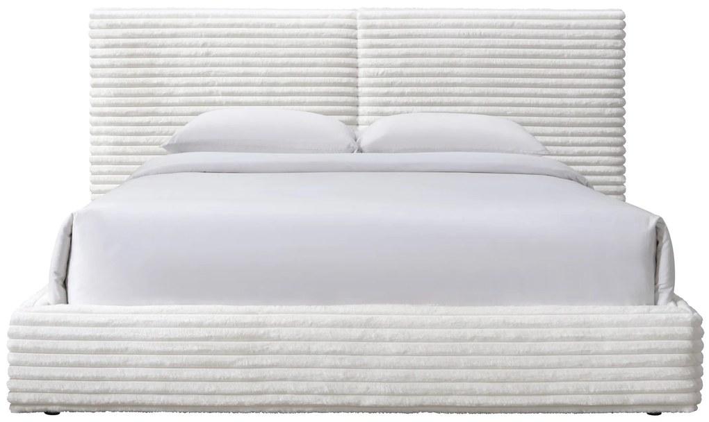 Łóżko tapicerowane 160x200 kremowe, pluszowe MADERA 214/210/111 cm