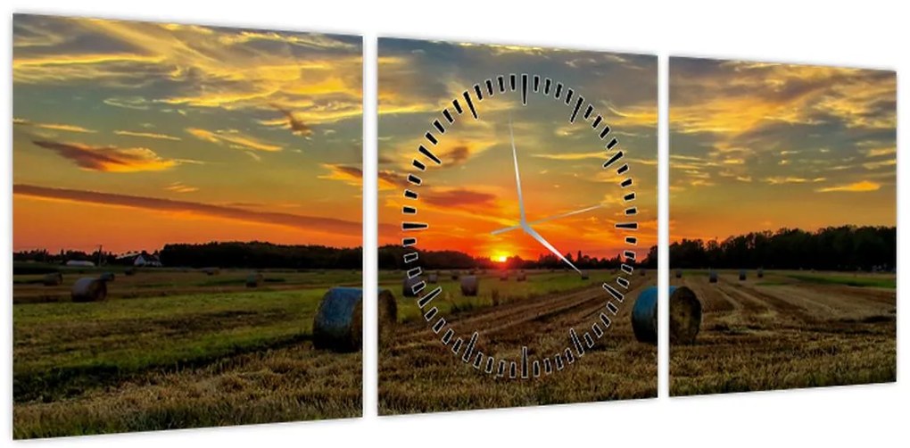 Obraz - Wiejskie bale (z zegarem) (90x30 cm)