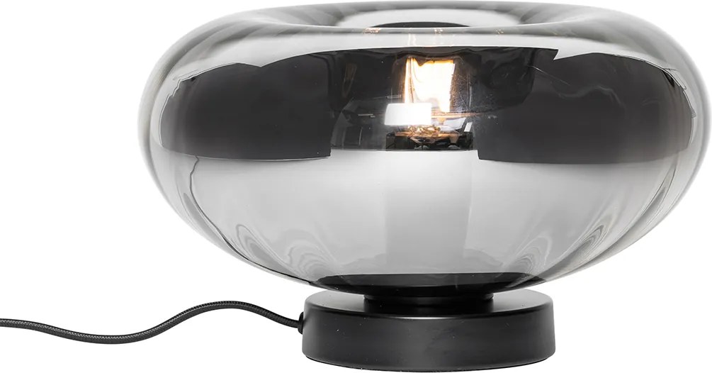 Lampa stołowa art deco czarna z przydymionym szkłem - Ayesha