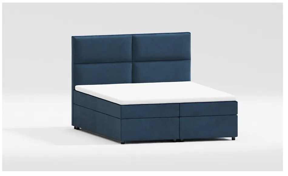 Ciemnoniebieskie łóżko boxspring ze schowkiem 200x200 cm Rico – Ropez