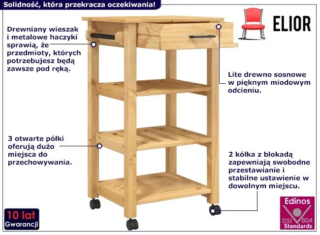 Wózek kuchenny z drewna sosnowego - Remmir 5X