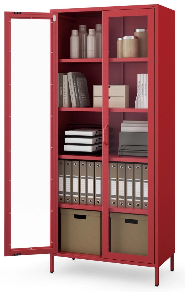 Witryna szklana do salonu czerwona Modern ANGELO 800 x 1850 x 450 mm