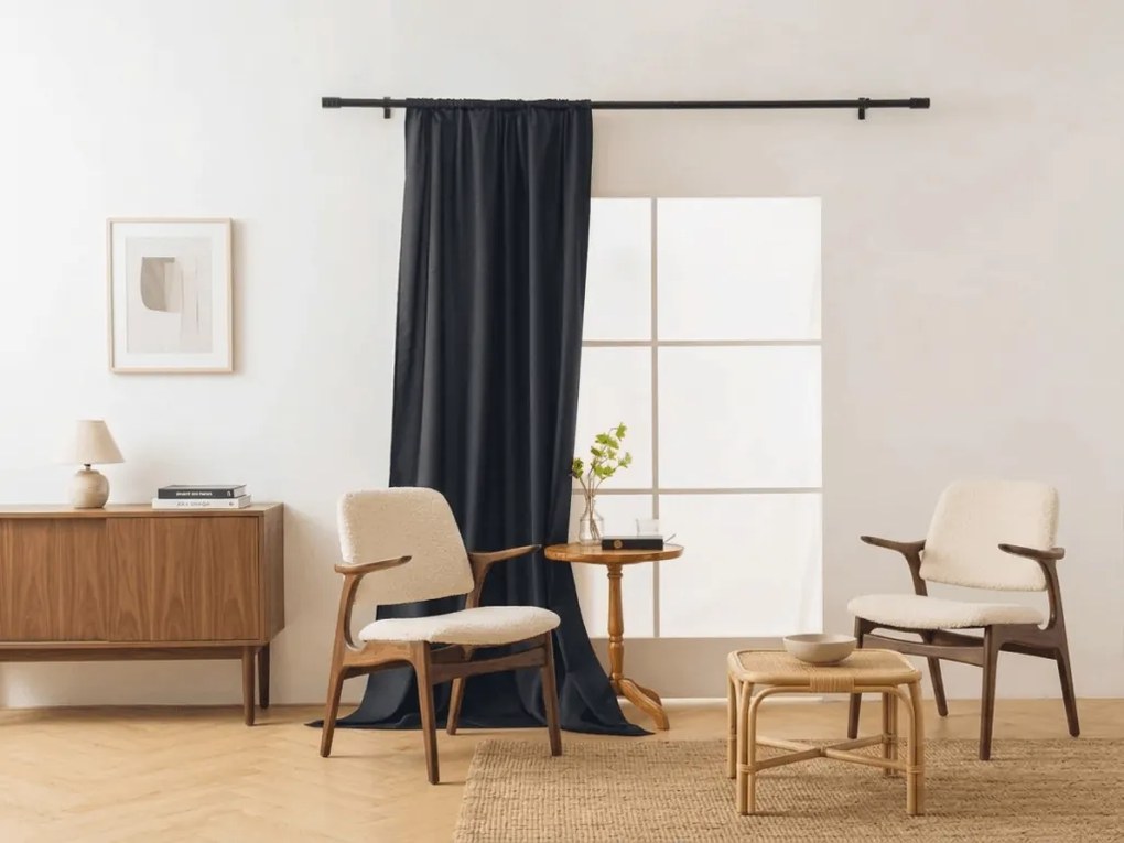 Zasłona OXFORD LIGHT 140x250 cm, czarna Zawieszanie: Taśma z wiązaniami