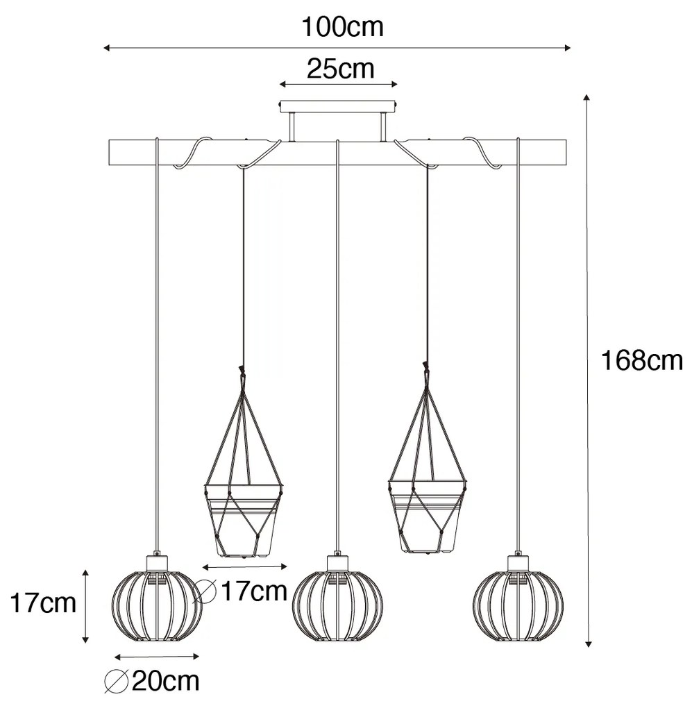 Rustykalna lampa wisząca złota z drewnem 3-światłowa - Yura Rustykalny / Vintage Oswietlenie wewnetrzne