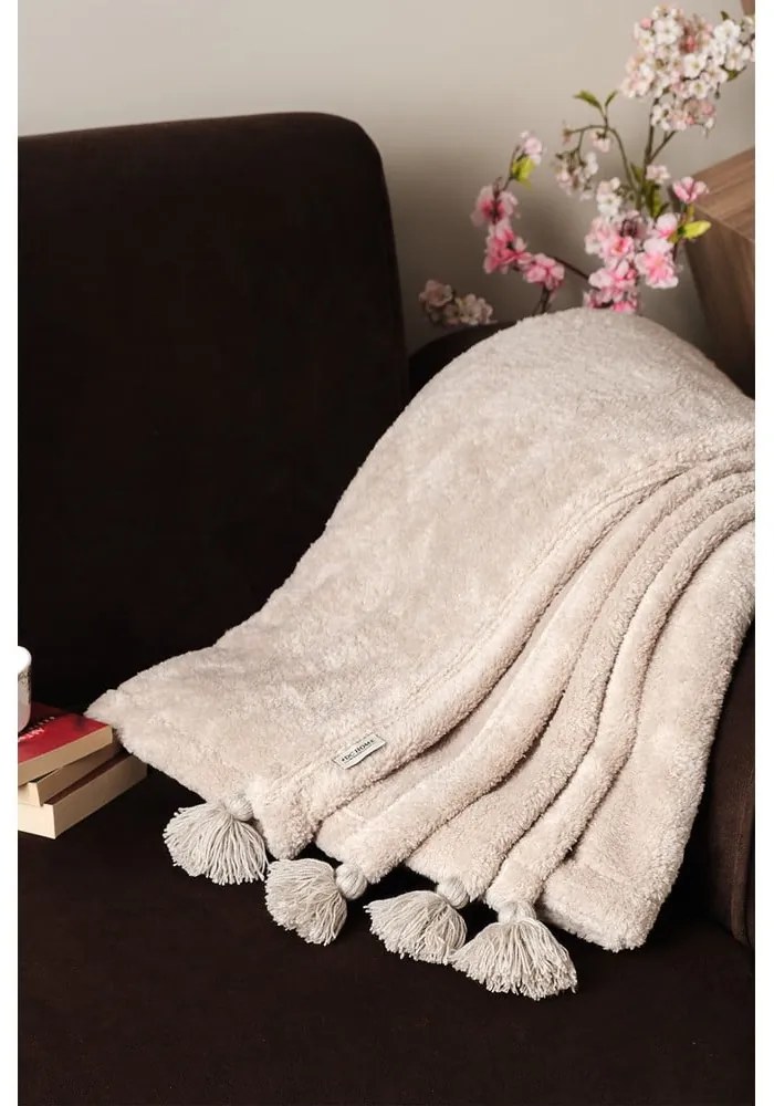 Jasnobrązowa narzuta z mikropluszu 200x220 cm Puffy – Mijolnir