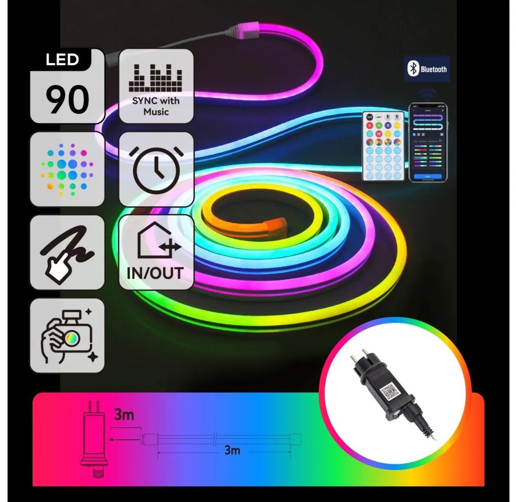 Aigostar - LED RGBICW Zewnętrzne lampki świąteczne 90xLED/10W/230V 3m IP44 + pilot