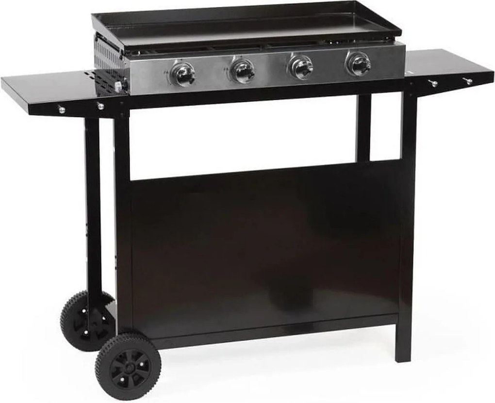 Grill gazowy MERIDA 4 palniki stal emaliowana 75x35 cm na czarnym lakierowanym wózku z miejscem do przechowywania