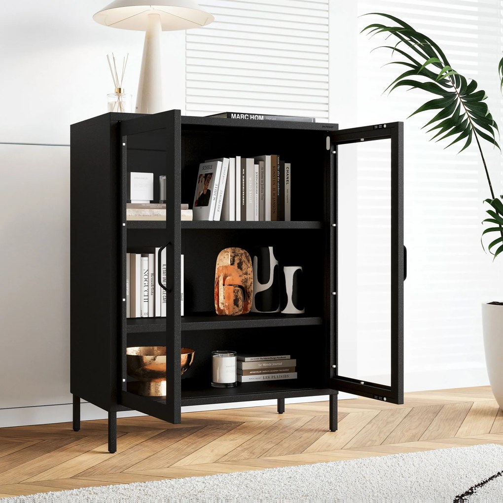 Witryna przeszklona niska czarna: GINA Modern 800 x 1015 x 400 mm