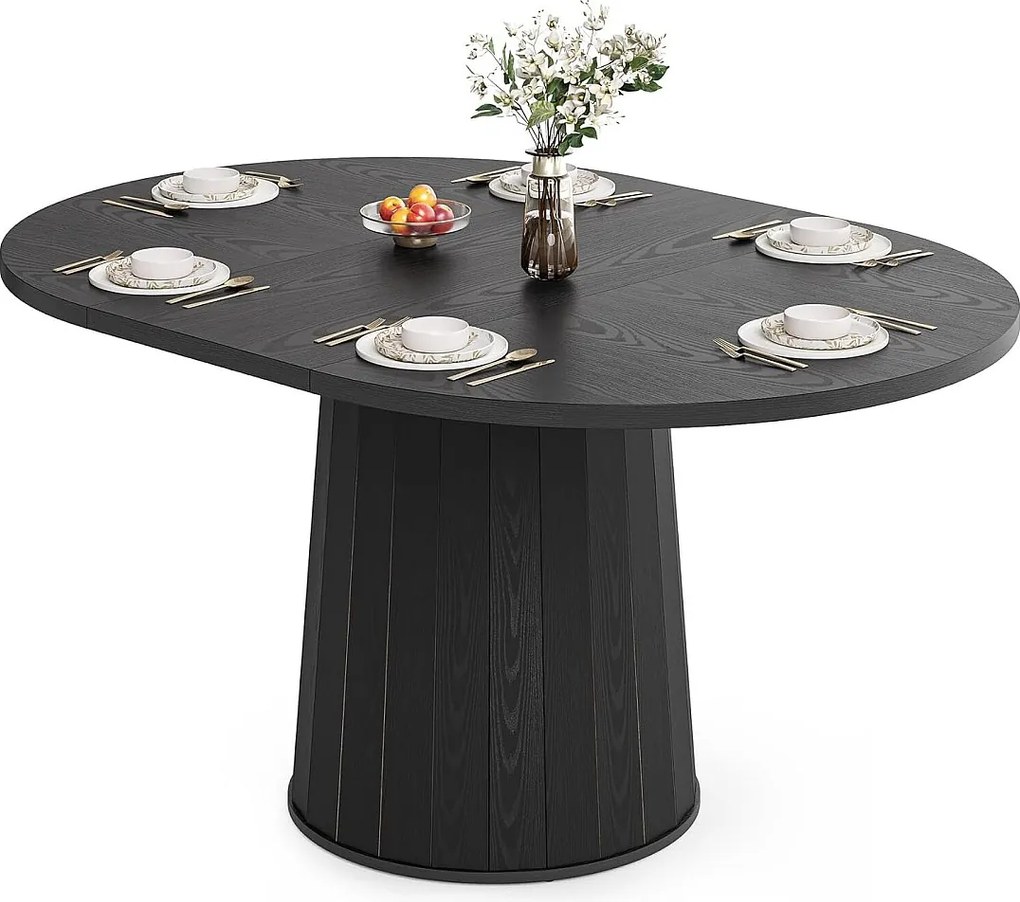 Stół jadalny dla 4-6 osób, 140 cm, nowoczesny, owalny stół kuchenny w stylu wiejskim, czarny