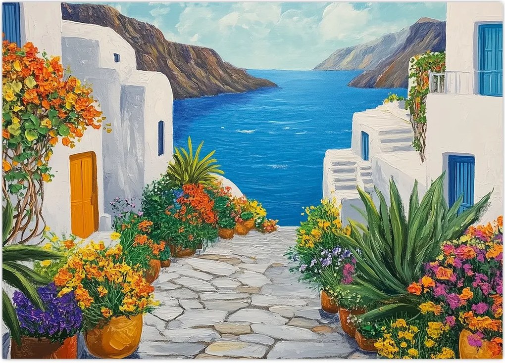 Obraz - Grecka uliczka (70x50 cm)