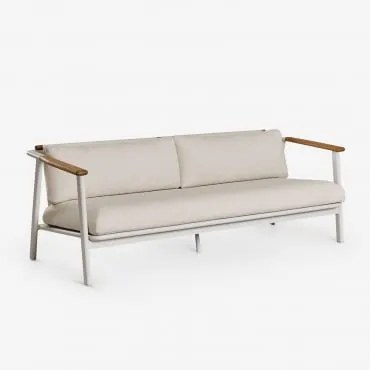 Sofa 3-osobowa Z Aluminium I Tkaniny Yervin Bouclé Perłowa Biel - Sklum