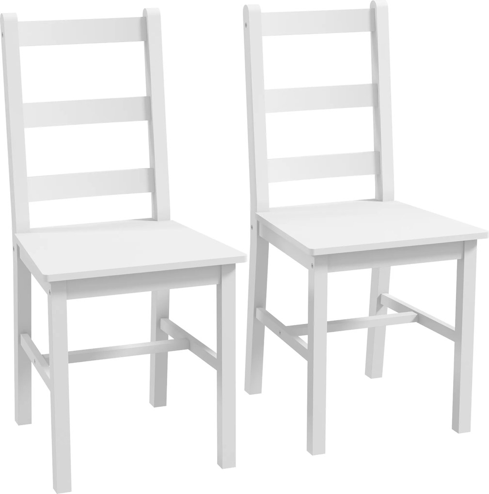HOMCOM Zestaw 2 Białych Krzeseł z Drewna Sosnowego do Jadalni z Listwami na Oparciu, Antypoślizgowe 41,5 x 46 x 90 cm