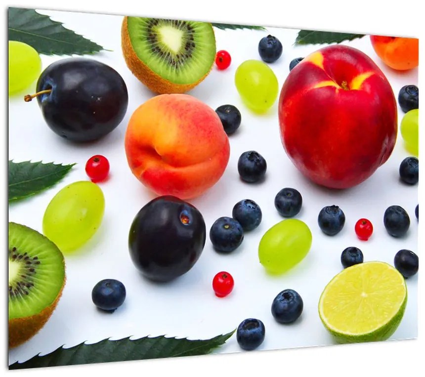 Obraz na szkle - owoce z kroplami wody (70x50 cm)