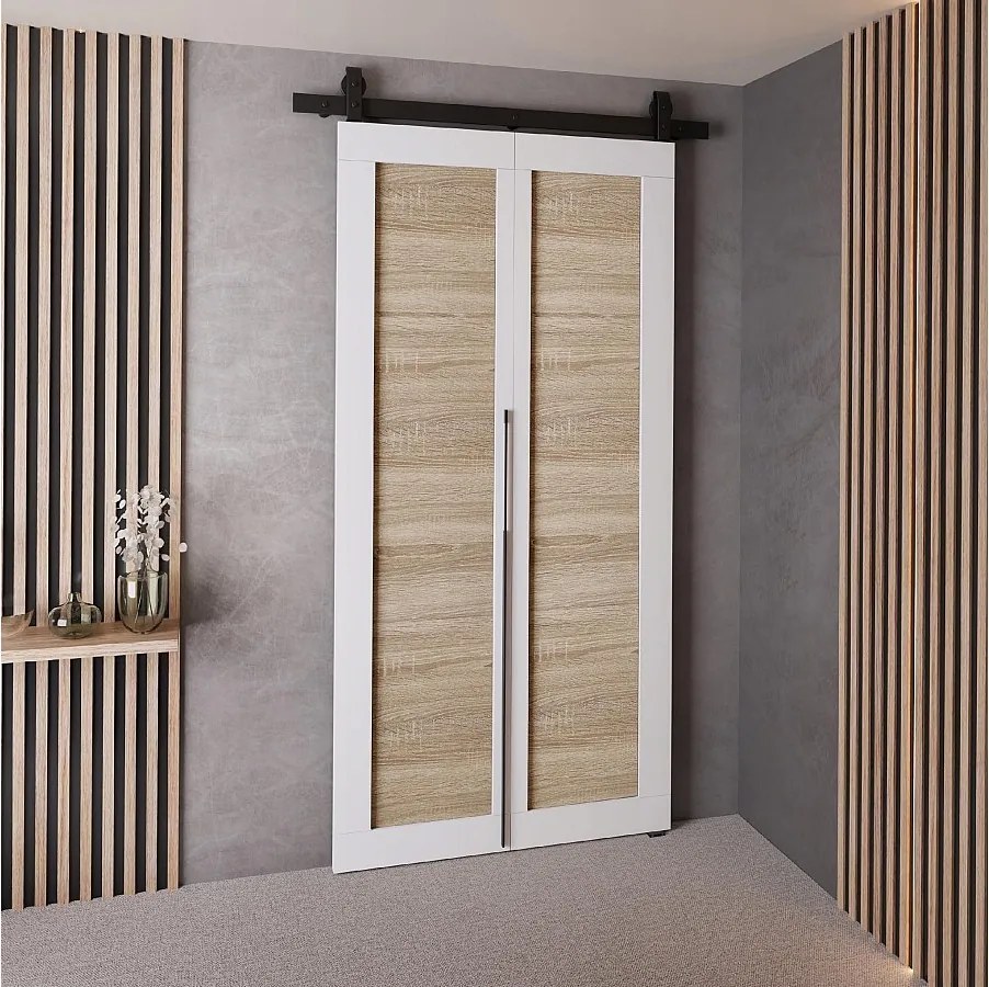 Drzwi Przesuwne QUDIO M1 Biały + Dąb Sonoma 80