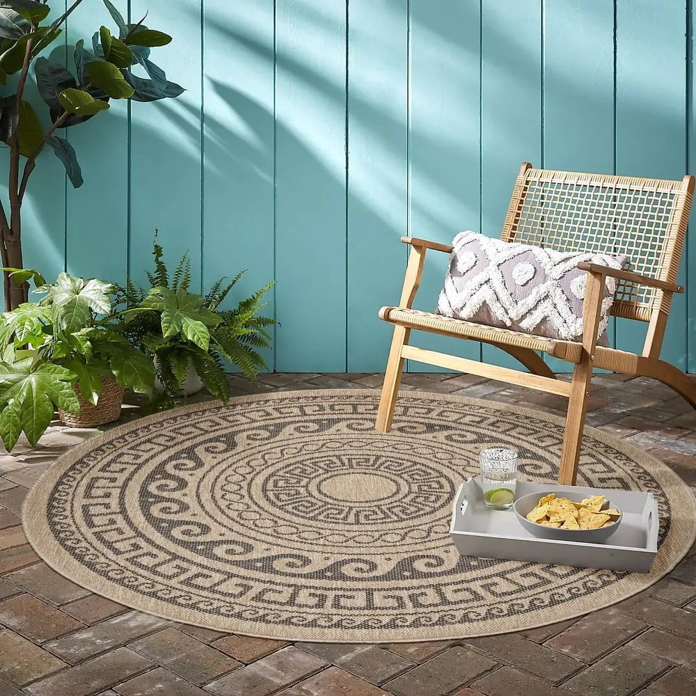 Czarno-beżowy okrągły dywan odpowiedni na zewnątrz ø 120 cm Comilla – Ayyildiz Carpets