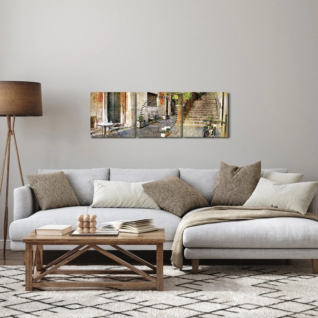 Obraz - Stare ulice Rzymu (z zegarem) (90x30 cm)